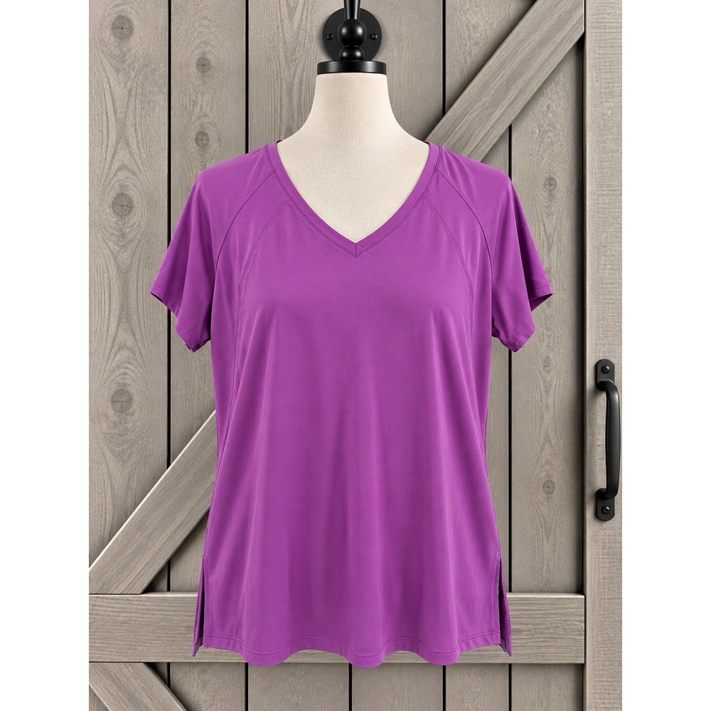 J.Jill Fit Supreme-Stretch Seamed Tunic 2X Purple V-Neck Short Sleeve Activewear